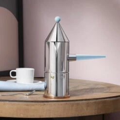 Alessi La Conica Manico Lungo Espressokocher, Stahl, Hellblau -Alessi Verkaufsgeschäft 0012 90002 100 amb 1x1